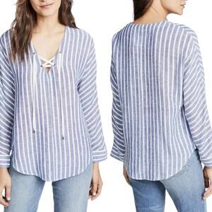 Rails Lily Top Striped Linen Blend Fisherman Core Tunic Parisian Blue Medium